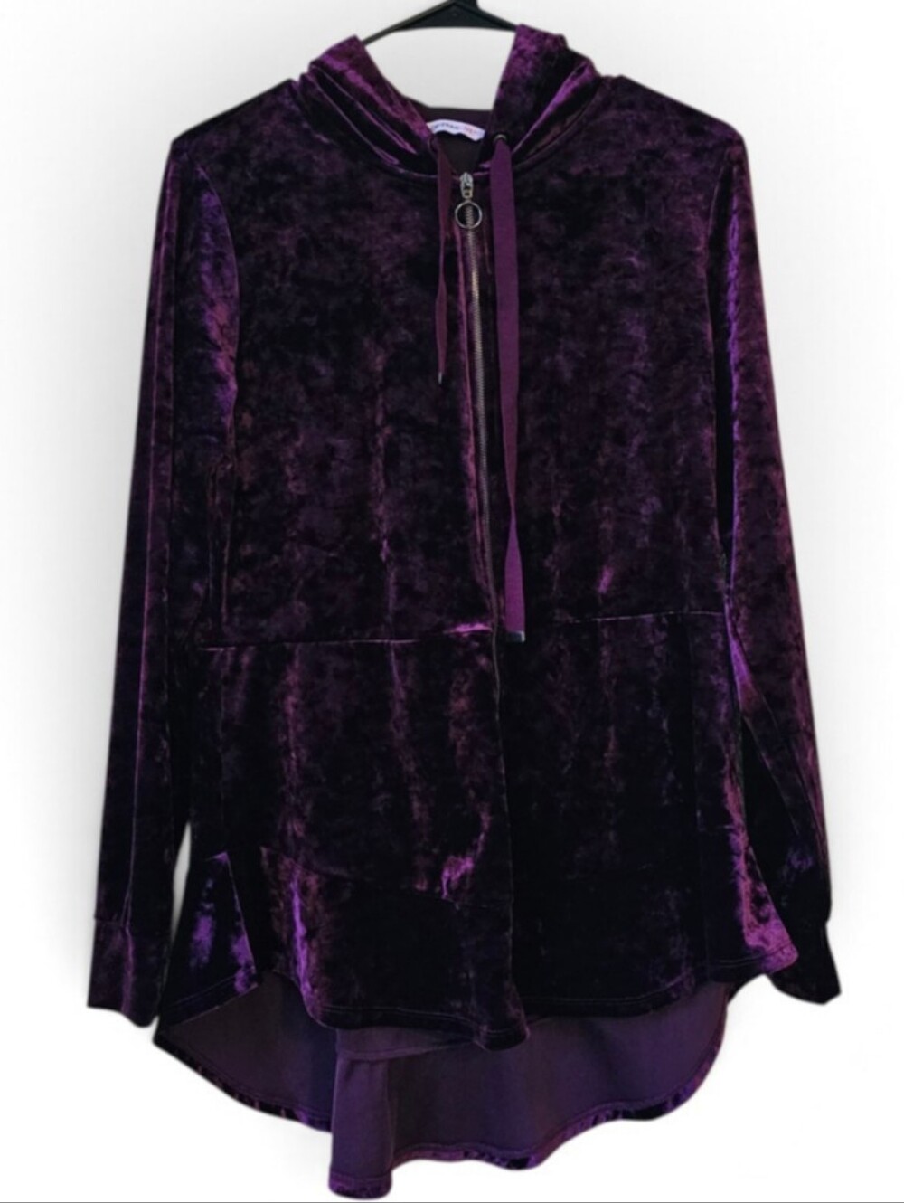 Isaac Mizrahi Live Crushed Velvet Hoodie Purple Full Zip Size Small